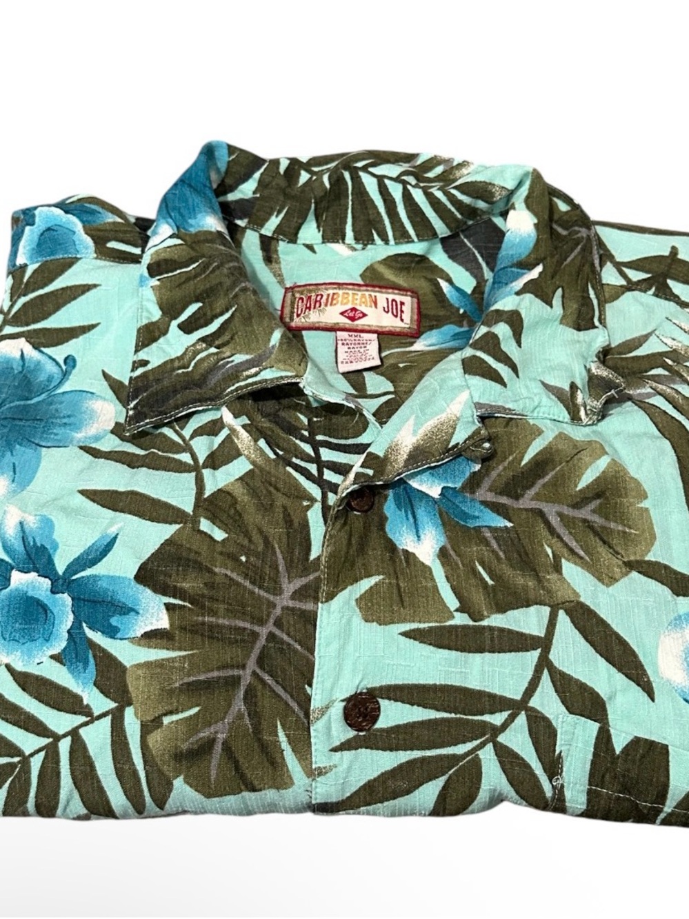 Caribbean Joe Aqua & Olive Tropical Camp Shirt size XXL